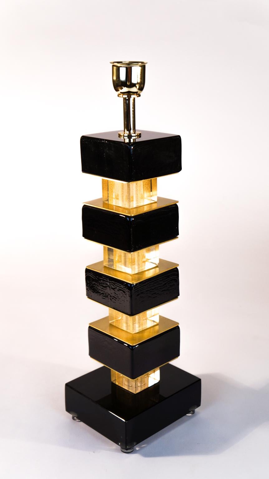 Alberto Donà Black Gold Pair of Italian Murano Glass Table Lamps, 1980 For Sale 6