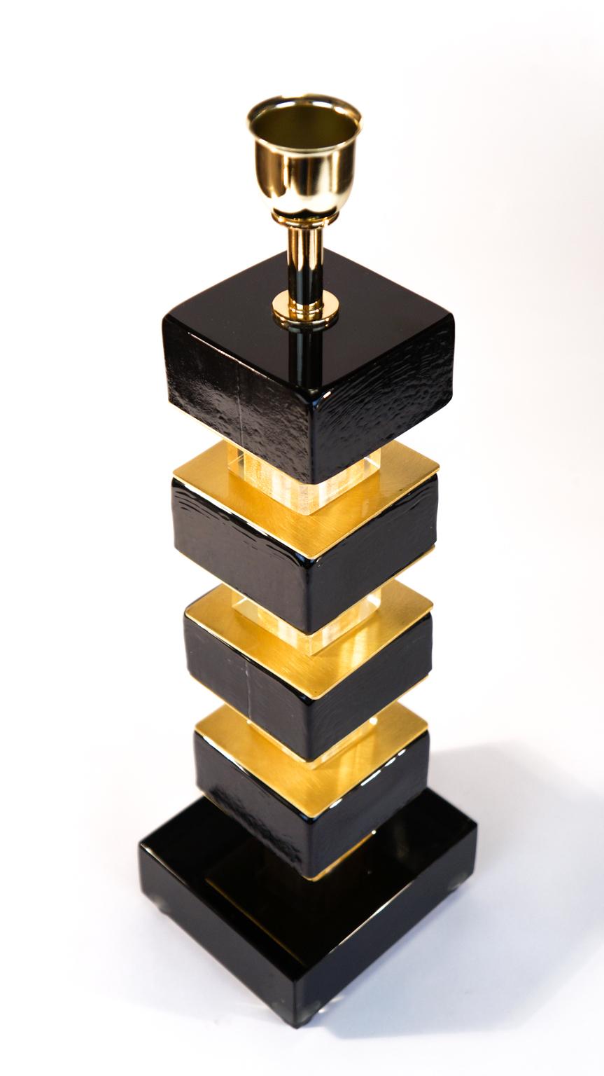 Alberto Donà Black Gold Pair of Italian Murano Glass Table Lamps, 1980 For Sale 6