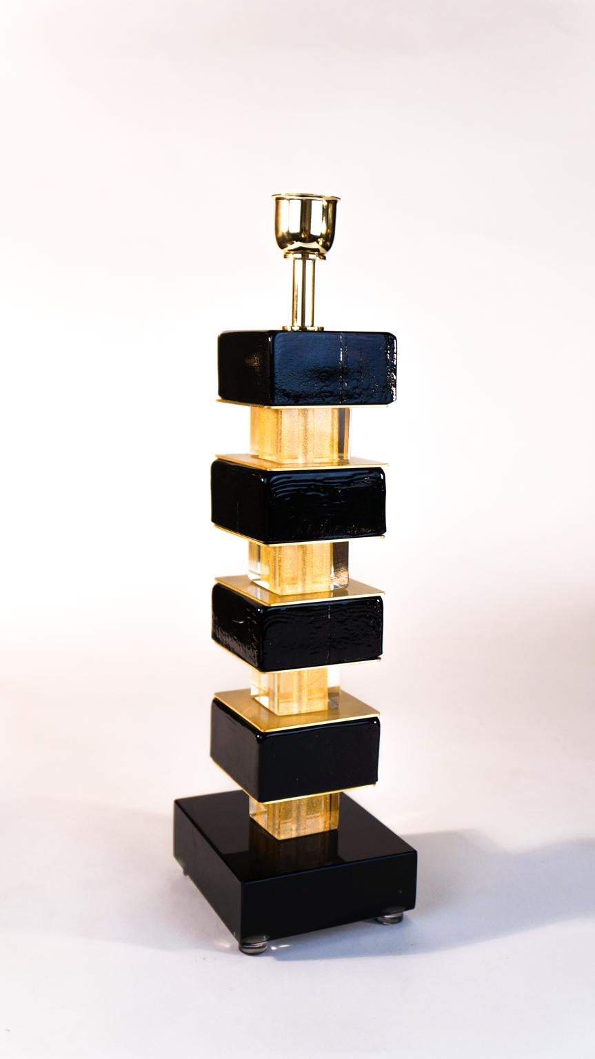 Alberto Donà Black Gold Pair of Italian Murano Glass Table Lamps, 1980 For Sale 7