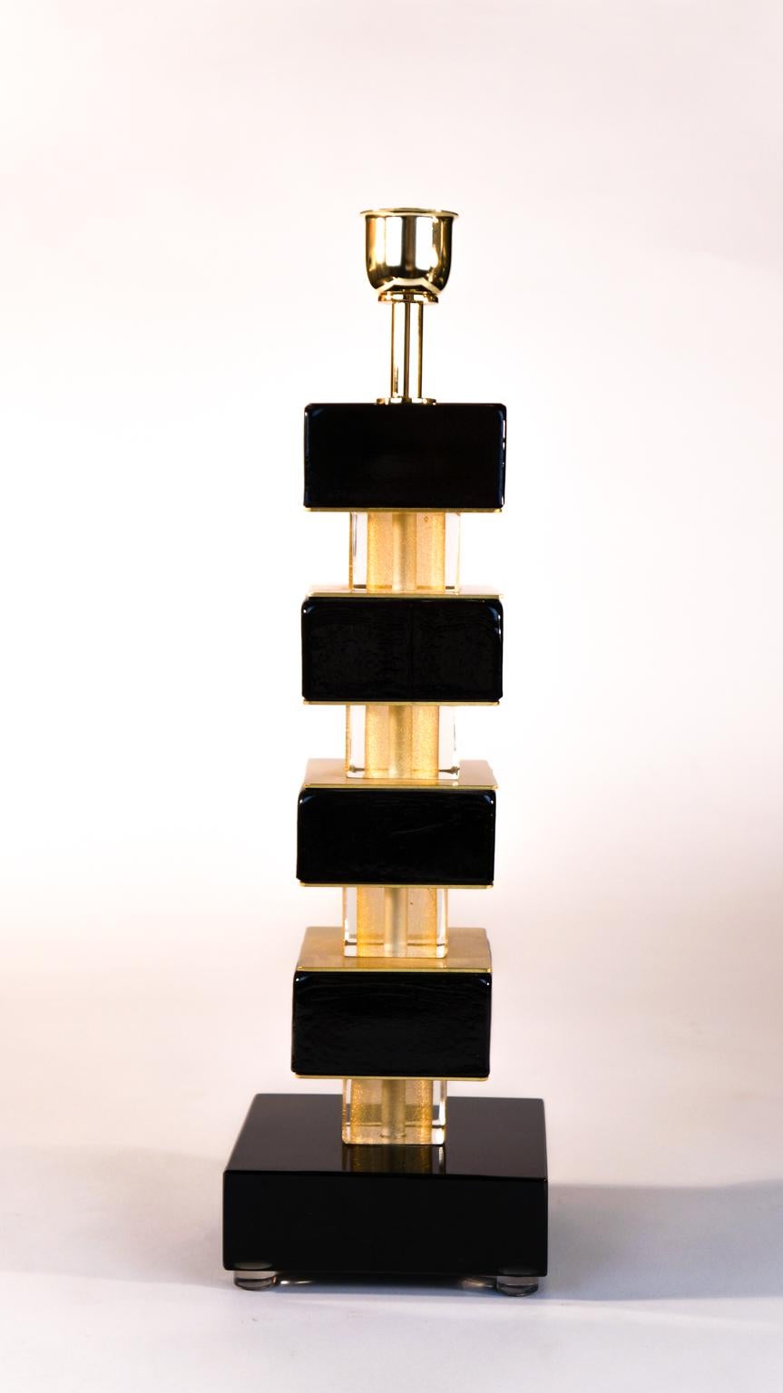 Alberto Donà Black Gold Pair of Italian Murano Glass Table Lamps, 1980 For Sale 9