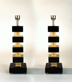 Alberto Donà Black Gold Pair of Italian Murano Glass Table Lamps, 1980