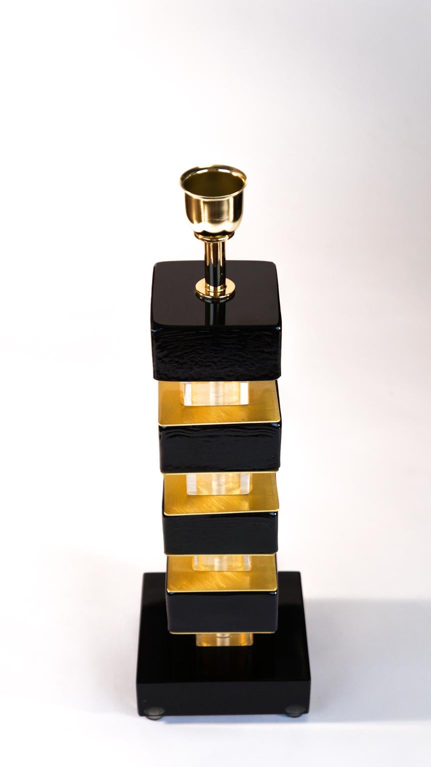 Art Glass Alberto Donà Black Gold Pair of Italian Murano Glass Table Lamps, 1980 For Sale