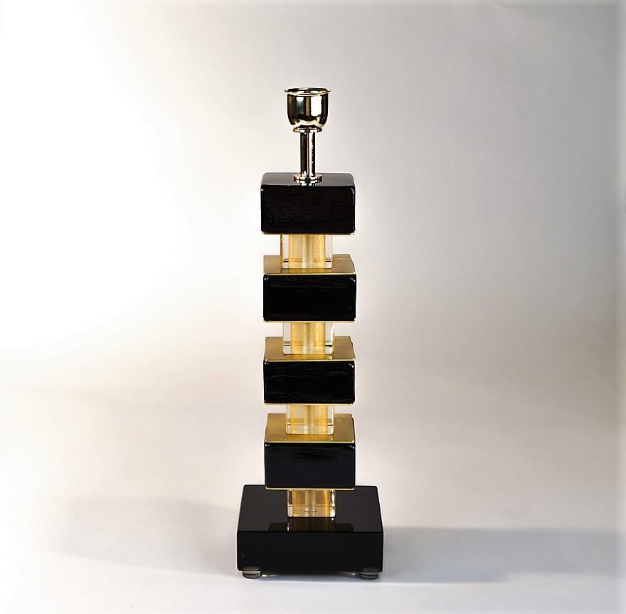 Alberto Donà Black Gold Pair of Italian Murano Glass Table Lamps, 1980 For Sale 1