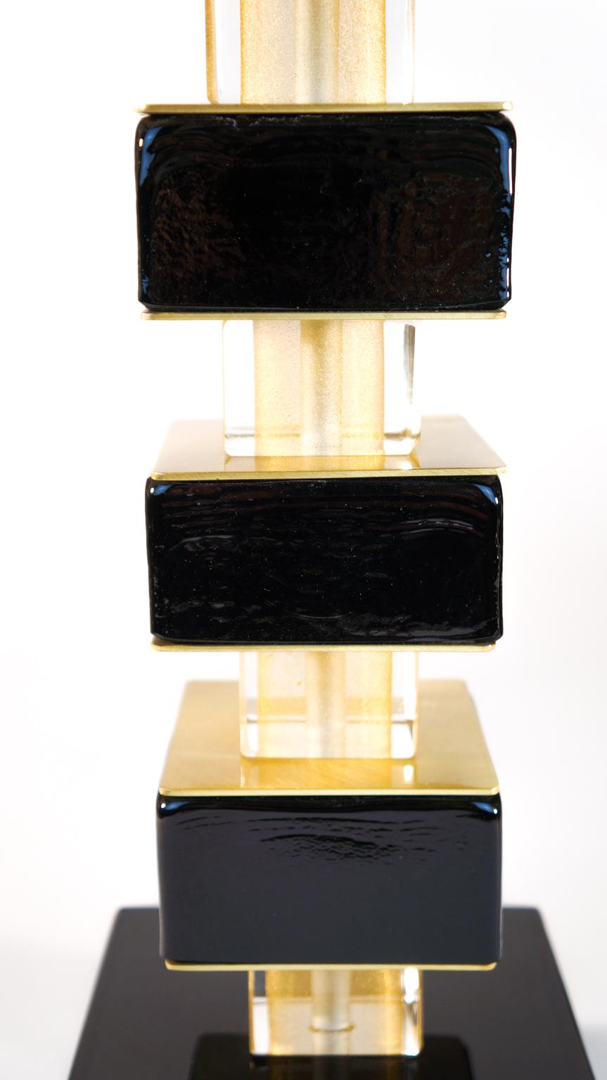 Alberto Donà Black Gold Pair of Italian Murano Glass Table Lamps, 1980 For Sale 4