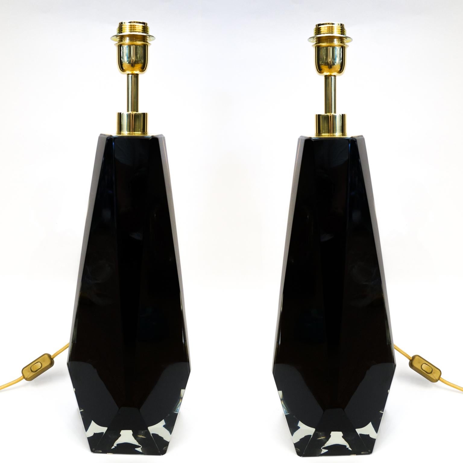Alberto Donà Black Pair of Italian Murano Glass Table Lamps Molato, 1995 For Sale 14