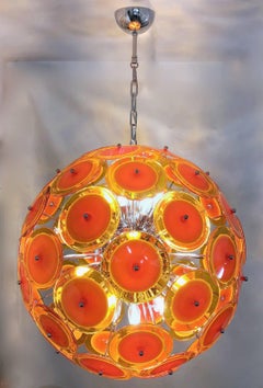 Alberto Donà Contemporary Nickel Brown Orange Yellow Murano Glass Chandelier