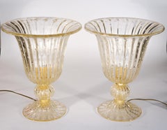 Alberto Donà Crystal Gold Italian Venetian Pair of Table Lamps Murano, 1990s