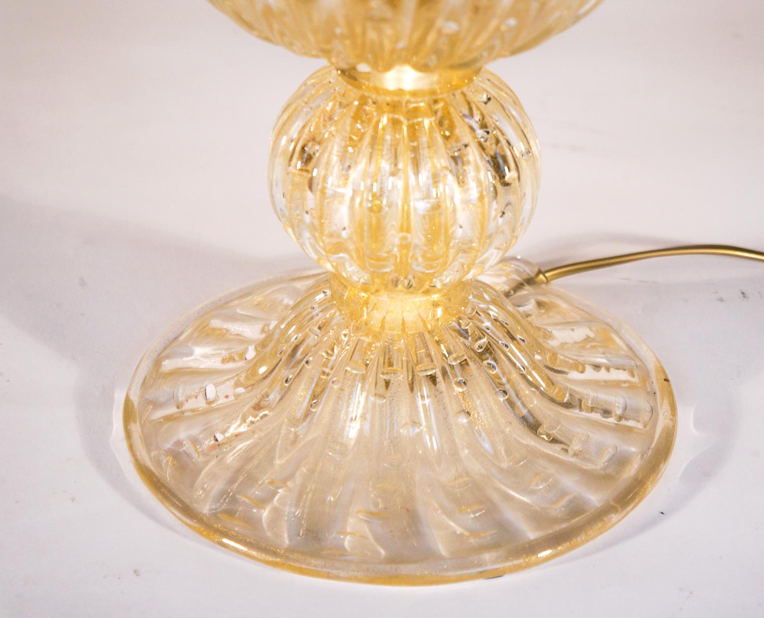 Murano Glass Alberto Donà Crystal Gold Italian Venetian Pair of Table Lamps Murano, 1990s For Sale