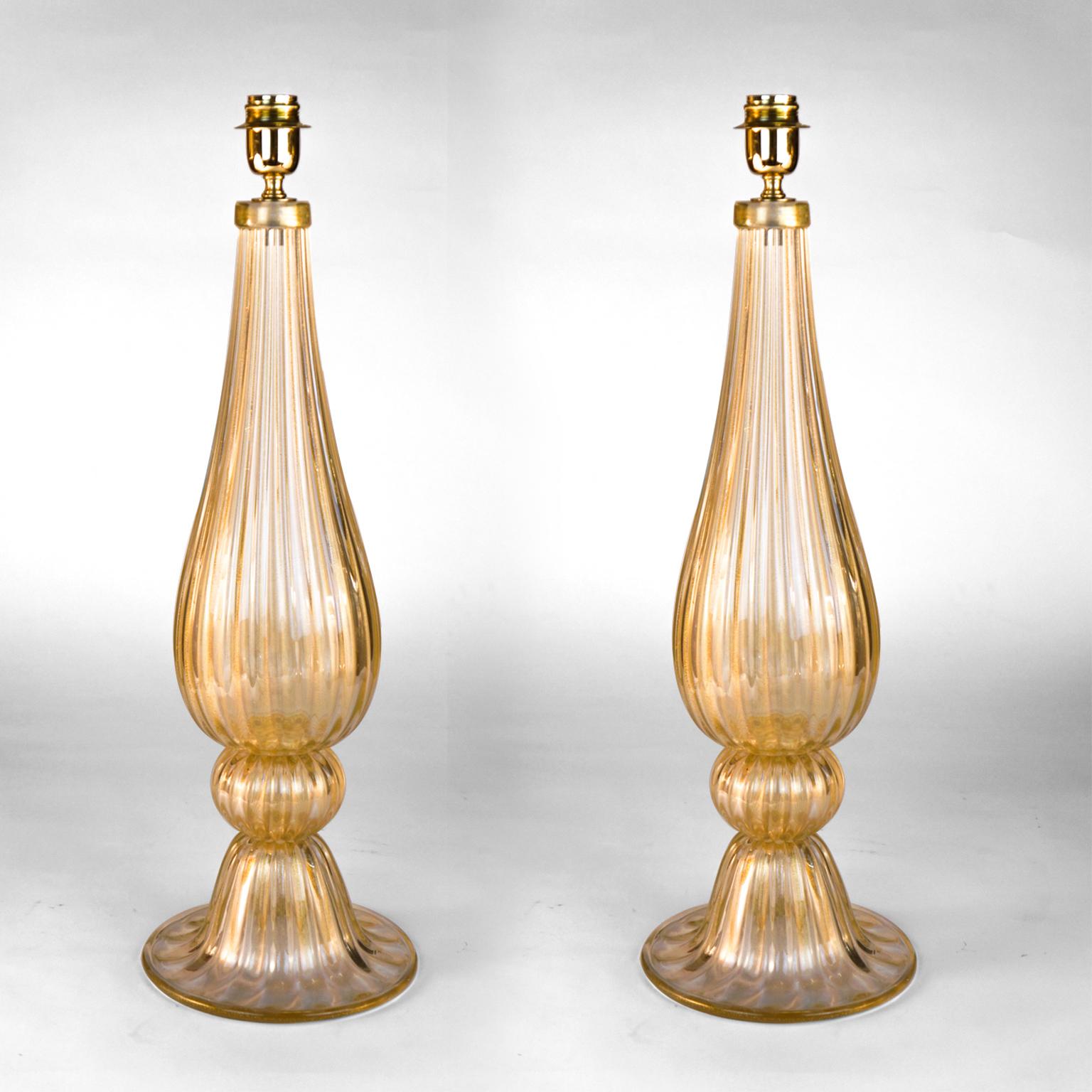 Alberto Donà Crystal and Gold Italian Pair of Murano Glass Table Lamps, 1992s 5