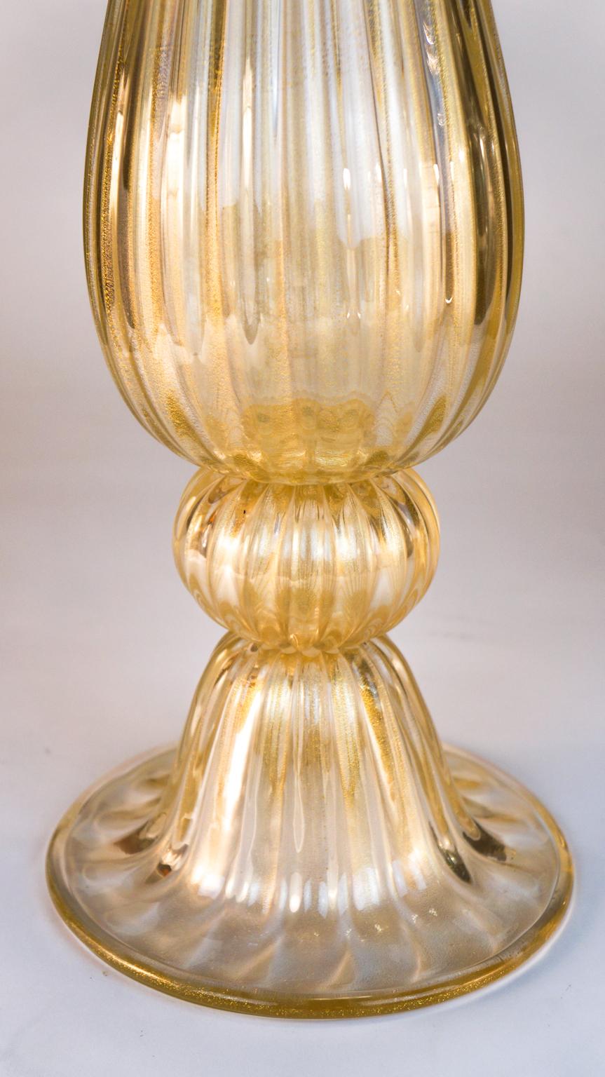 Alberto Donà Crystal and Gold Italian Pair of Murano Glass Table Lamps, 1992s 1