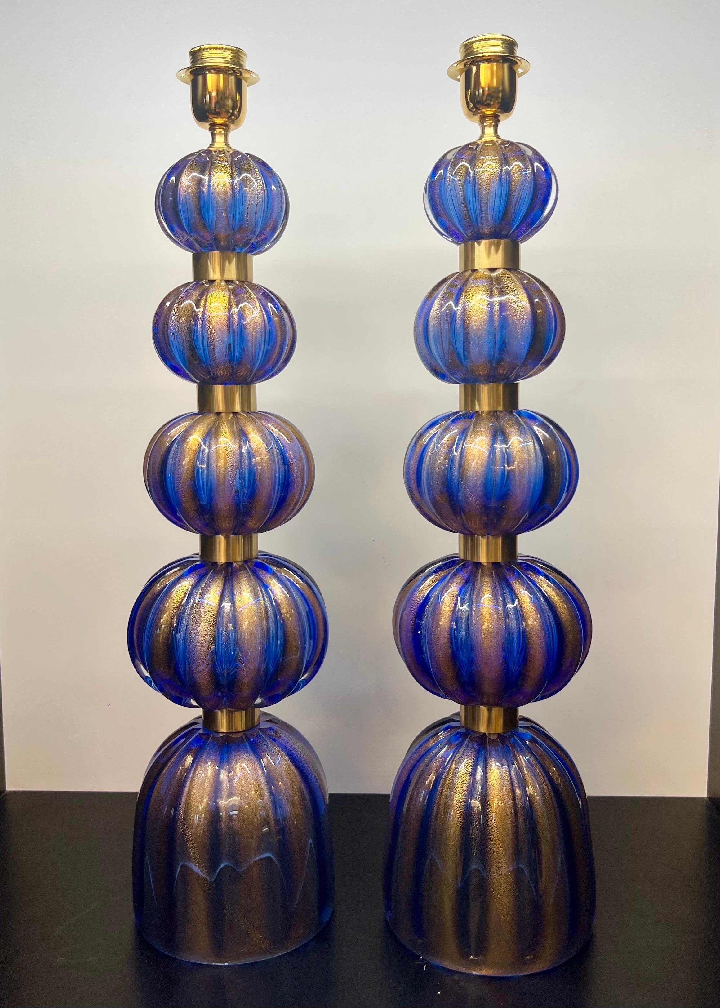 Mid-Century Modern Alberto Donà Lampes de table en verre de Murano, deux bleues, Modernes au milieu du siècle 2024 en vente