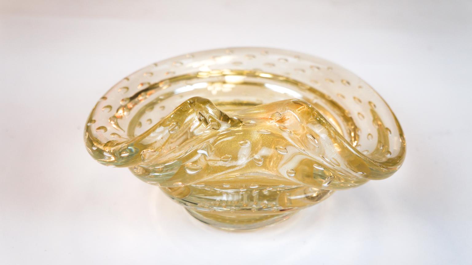 Hand-Crafted Alberto Donà Gold Murano Glass Bowl Balloton, 1980s