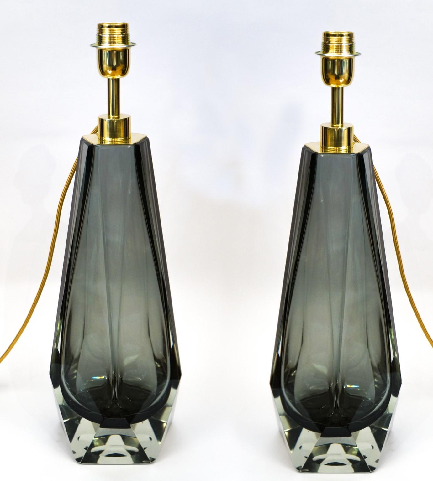 Alberto Donà Grey Pair of Italian Murano Glass Table Lamps Molato, 1995 For Sale 3