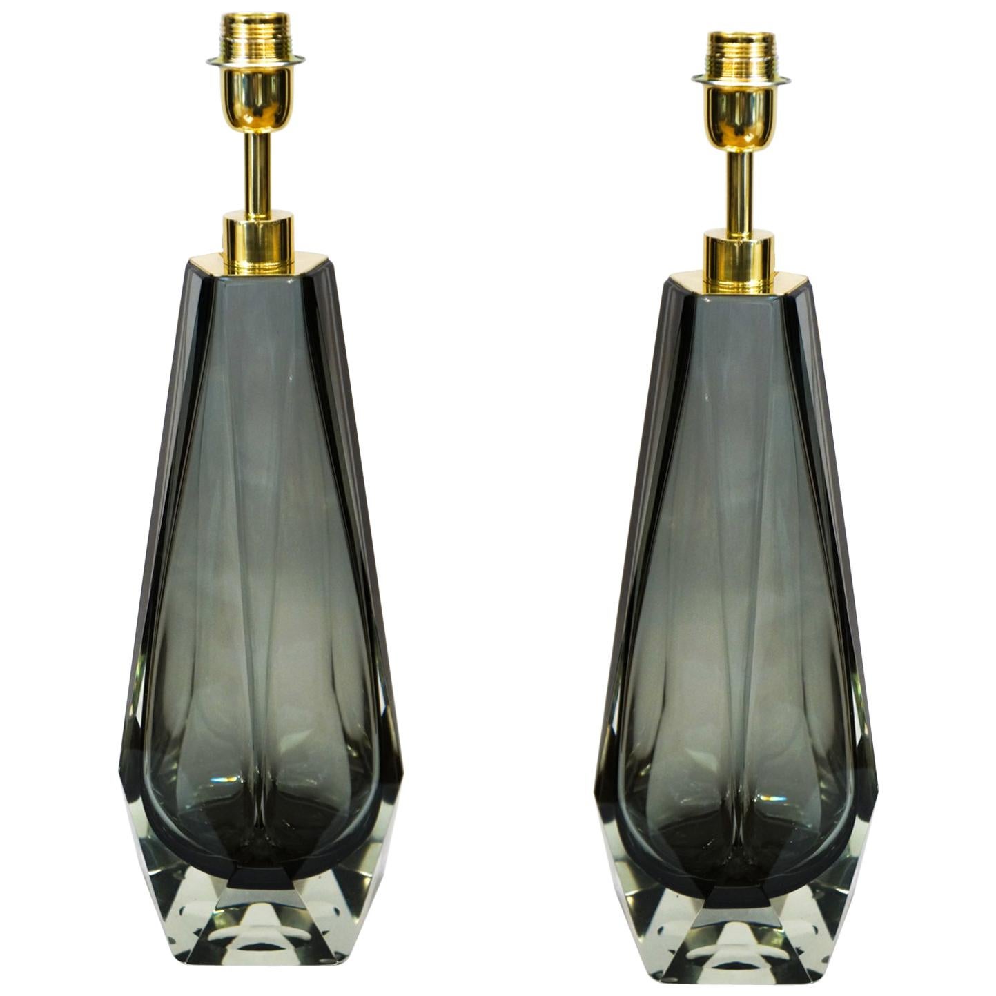 Alberto Donà Pareja de lámparas de sobremesa de cristal de Murano Molato, 1995
