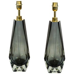 Alberto Donà Grey Pair of Italian Murano Glass Table Lamps Molato, 1995