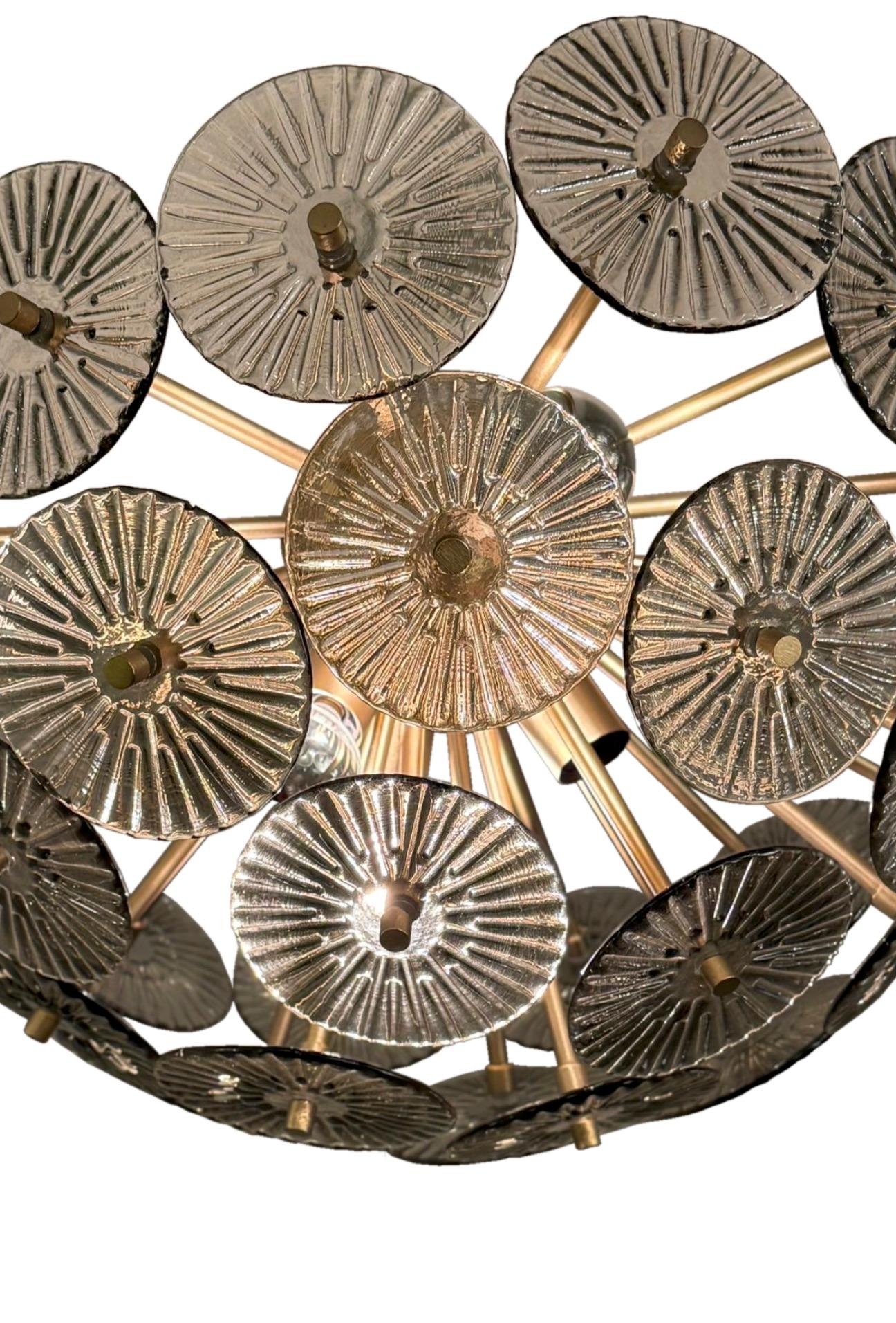 Italian Alberto Dona Inspired Custom Textured Murano Glass Disc Flush Mount For Sale