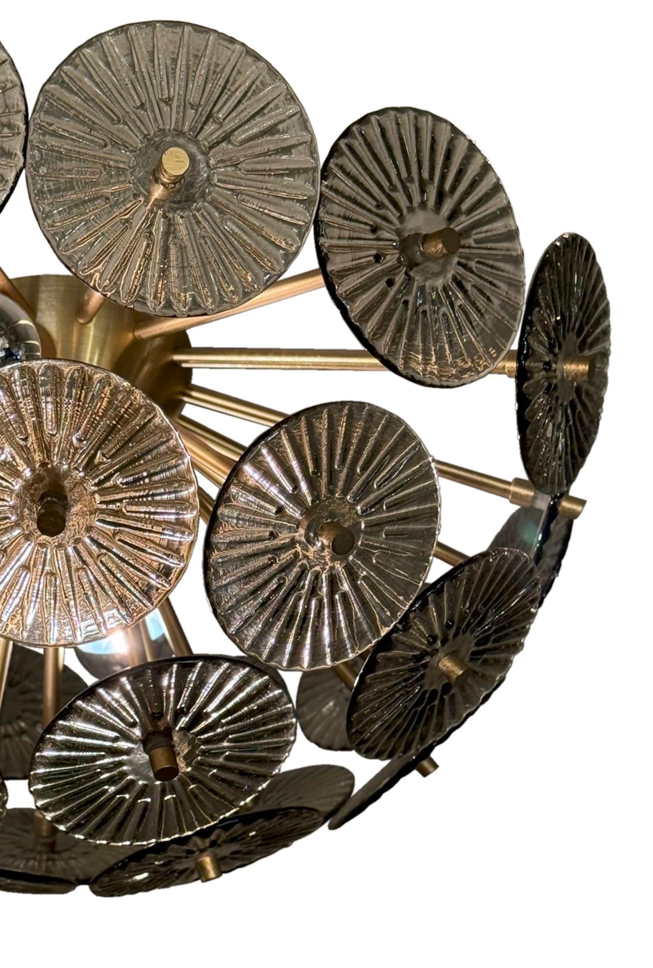 Alberto Dona Inspired Custom Textured Murano Glass Disc Flush Mount In New Condition For Sale In New York, NY