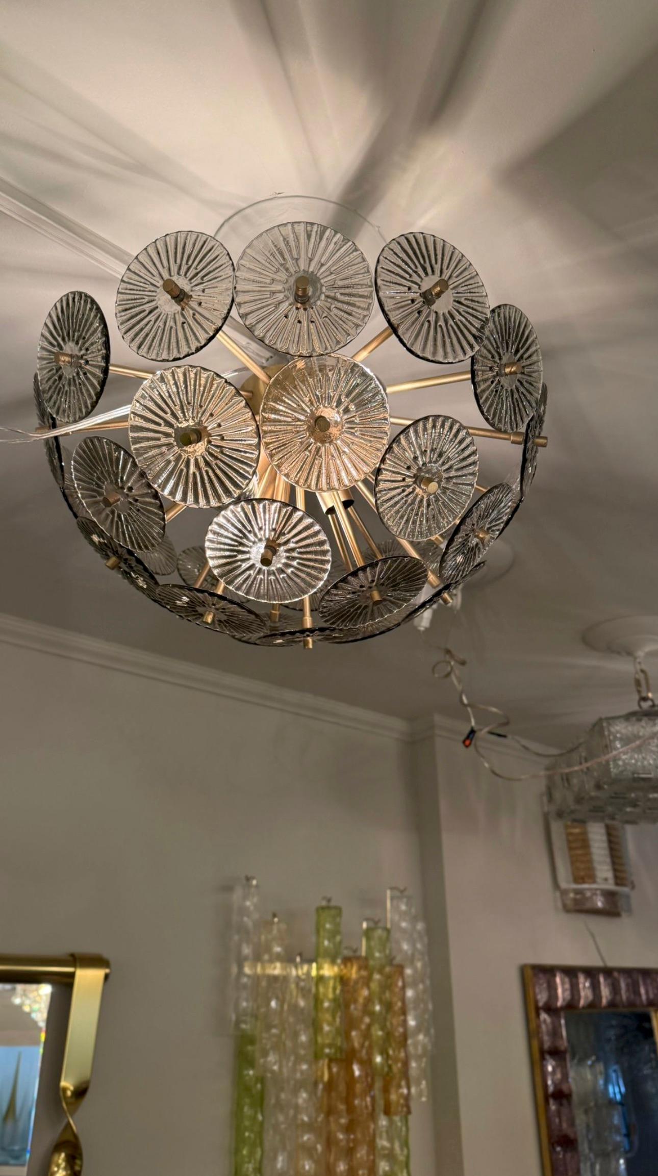 Contemporary Alberto Dona Inspired Custom Textured Murano Glass Disc Flush Mount For Sale