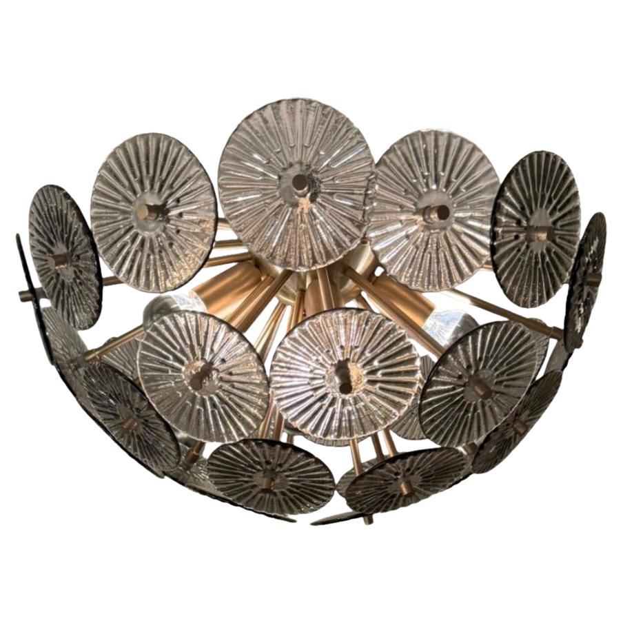 Alberto Dona Inspired Custom Textured Murano Glass Disc Flush Mount For Sale