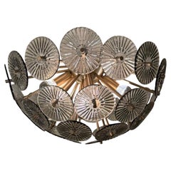 Alberto Dona Inspired Custom Textured Murano Glass Disc Flush Mount