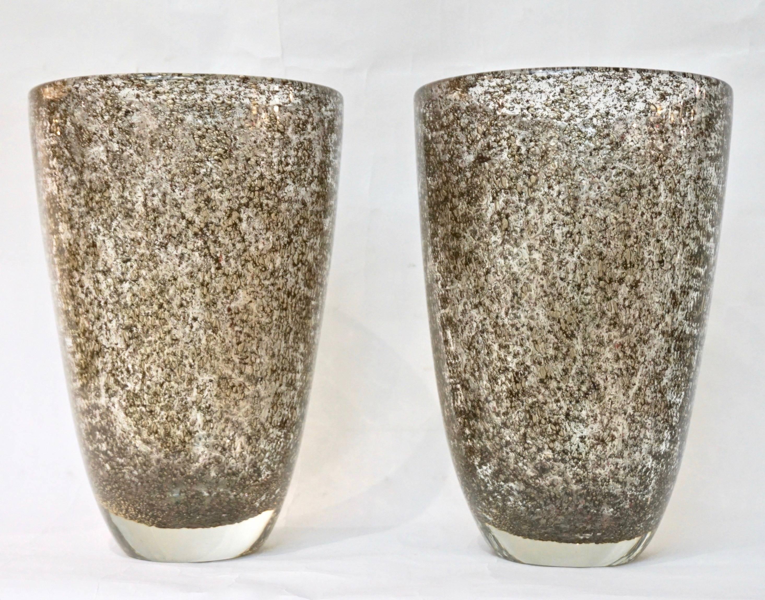 Organic Modern Alberto Dona Italian Crystal Murano Glass Vase with Brass Metallic Inclusion For Sale