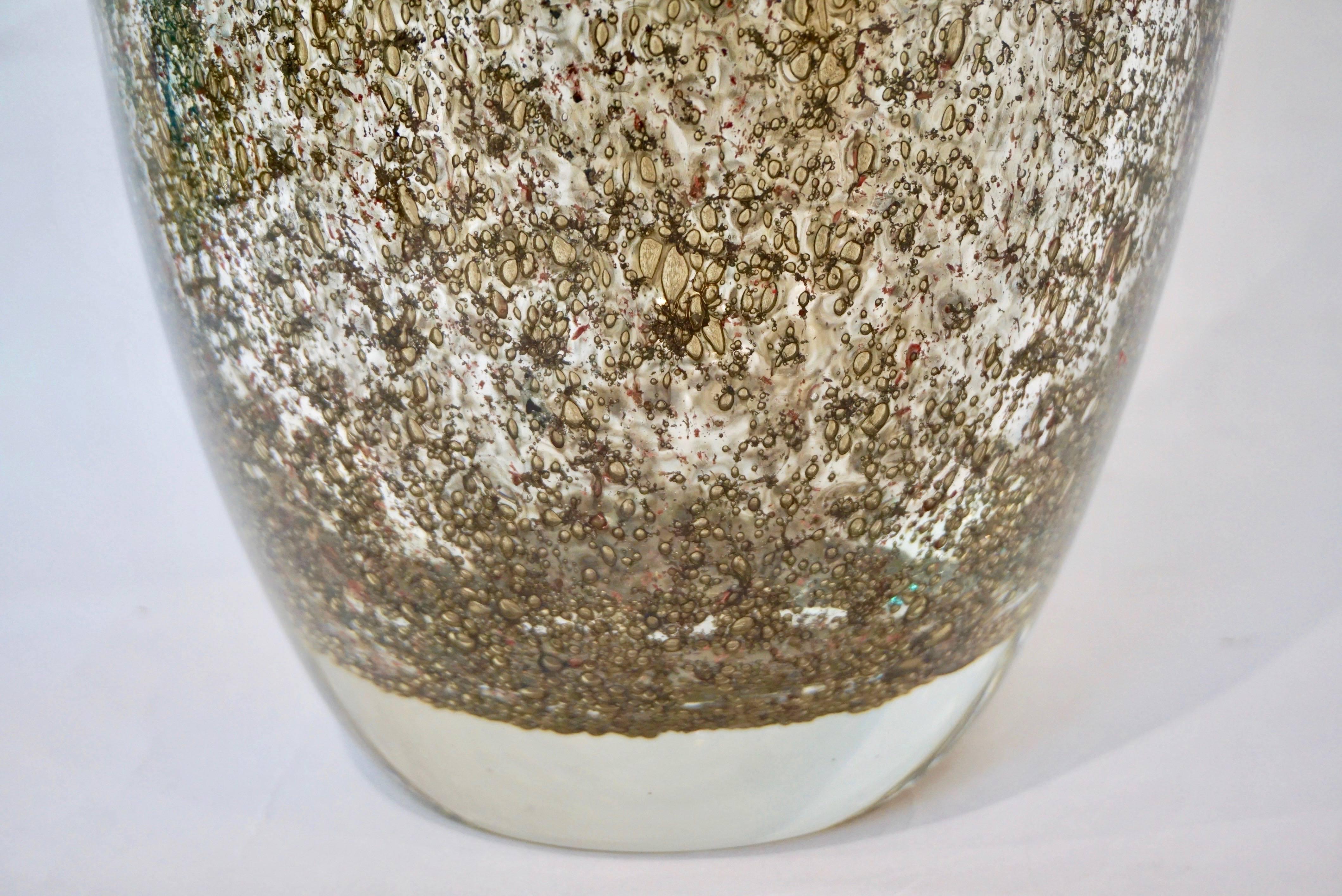 Alberto Dona Italian Crystal Murano Glass Vase with Brass Metallic Inclusion In Excellent Condition For Sale In New York, NY
