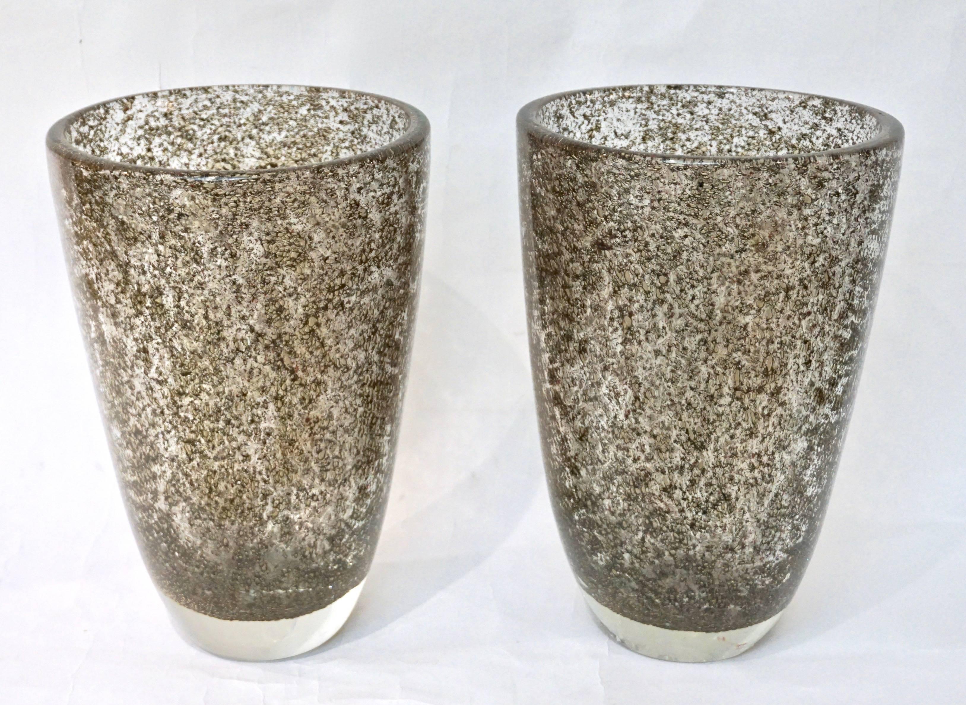 Alberto Dona Italian Crystal Murano Glass Vase with Brass Metallic Inclusion 2