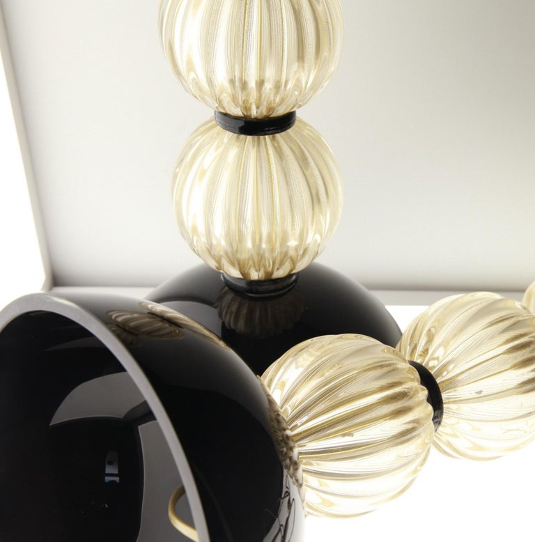 Alberto Donà,  Deco Table Lamps, Rigadin Gold Leaf Spheres, Black Accents, Pair For Sale 3