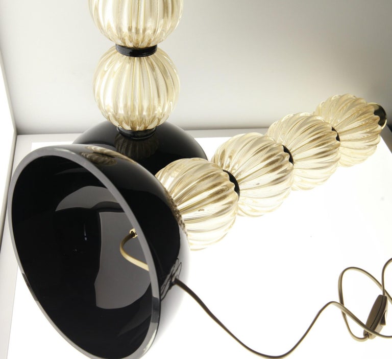 Alberto Donà,  Deco Table Lamps, Rigadin Gold Leaf Spheres, Black Accents, Pair For Sale 4