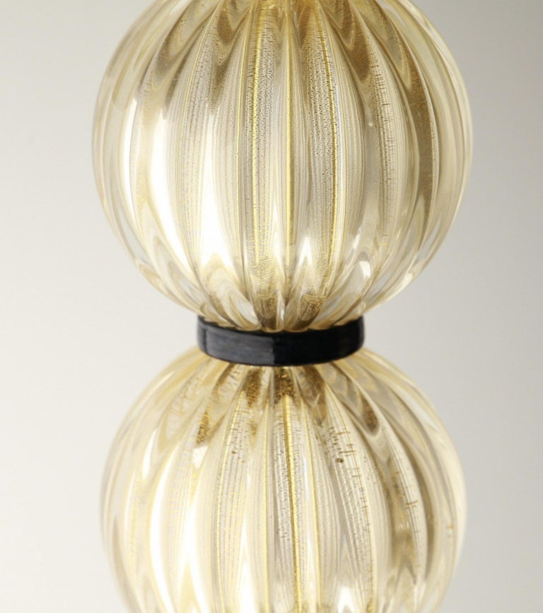 Alberto Donà,  Deco Table Lamps, Rigadin Gold Leaf Spheres, Black Accents, Pair For Sale 7
