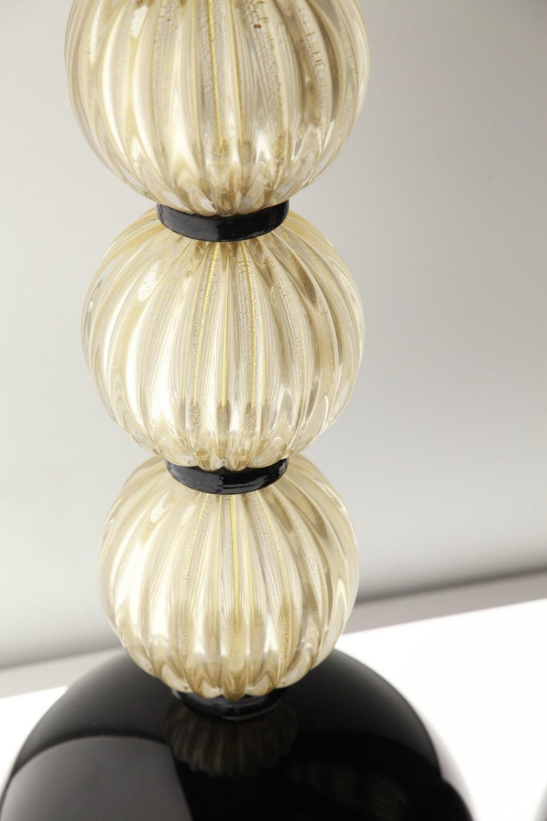 Alberto Donà,  Deco Table Lamps, Rigadin Gold Leaf Spheres, Black Accents, Pair For Sale 8