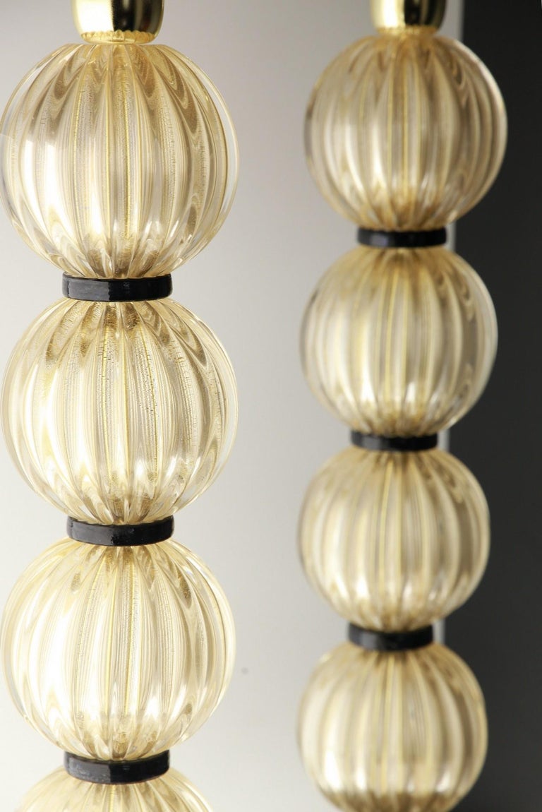 Alberto Donà,  Deco Table Lamps, Rigadin Gold Leaf Spheres, Black Accents, Pair For Sale 10