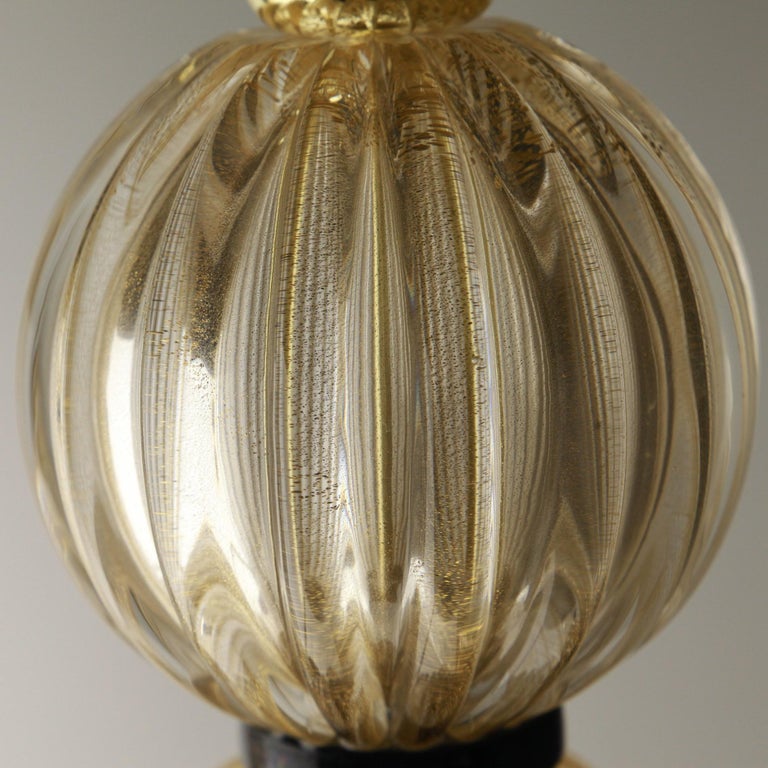 Italian Alberto Donà,  Deco Table Lamps, Rigadin Gold Leaf Spheres, Black Accents, Pair For Sale