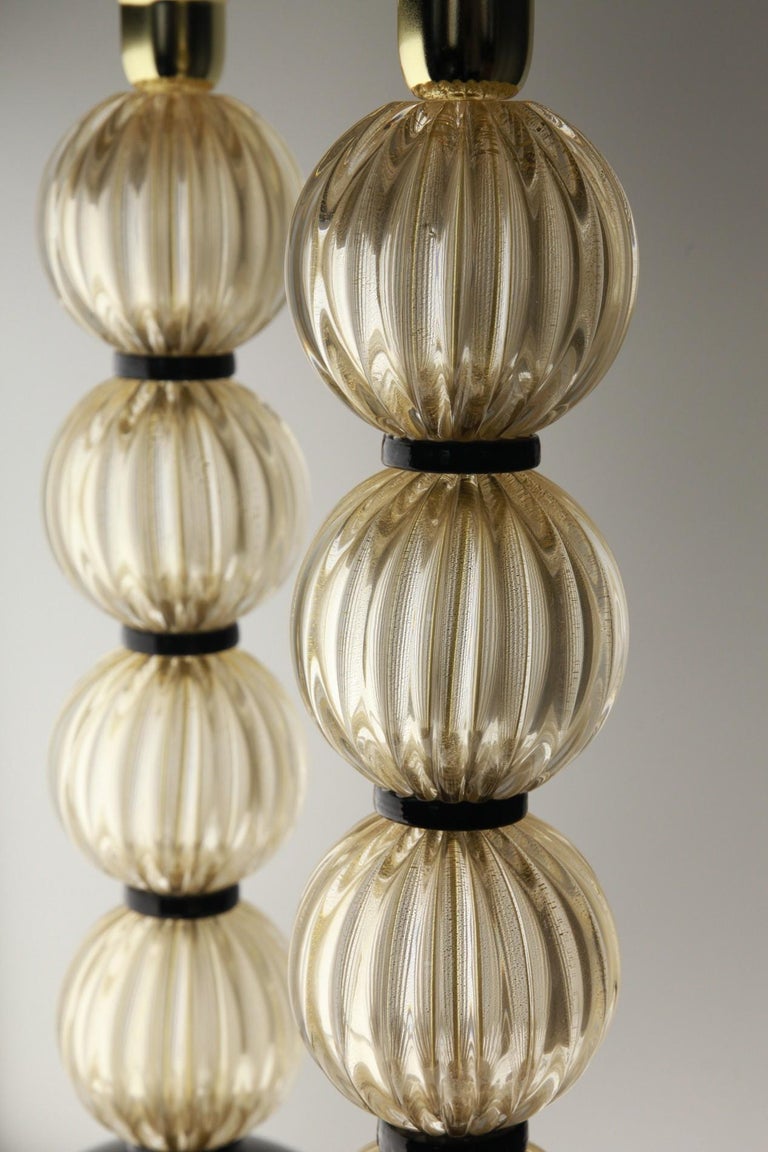 20th Century Alberto Donà,  Deco Table Lamps, Rigadin Gold Leaf Spheres, Black Accents, Pair For Sale