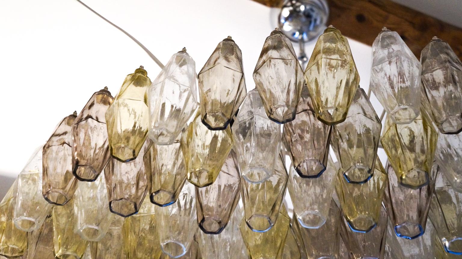 Italian Alberto Donà Midcentury Amber Crystal Murano Glass Poliedri Chandelier, 1985 For Sale