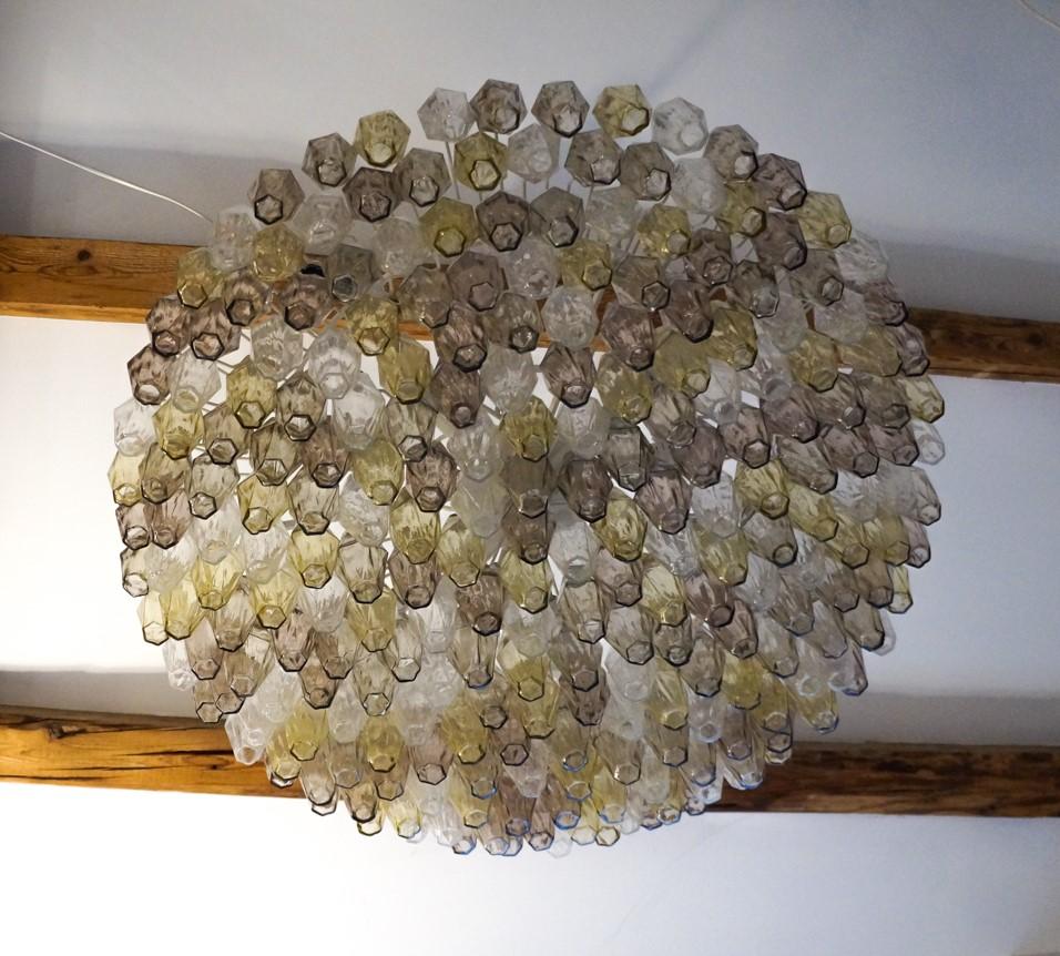 Hand-Crafted Alberto Donà Midcentury Amber Crystal Murano Glass Poliedri Chandelier, 1985 For Sale