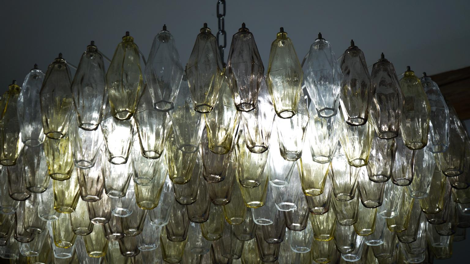 Alberto Donà Midcentury Amber Crystal Murano Glass Poliedri Chandelier, 1985 For Sale 3