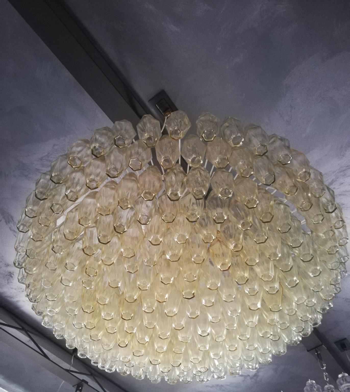 Italian Alberto Donà Midcentury Champagne Murano Glass Poliedri Chandelier, Italy, 1985 For Sale