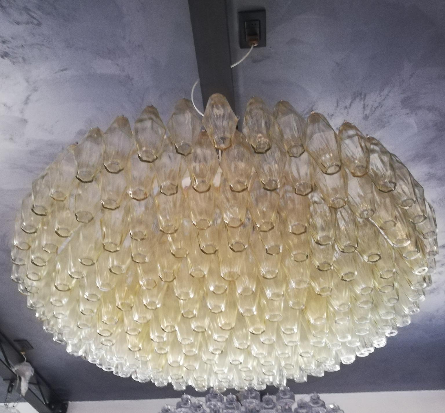 Hand-Crafted Alberto Donà Midcentury Champagne Murano Glass Poliedri Chandelier, Italy, 1985 For Sale