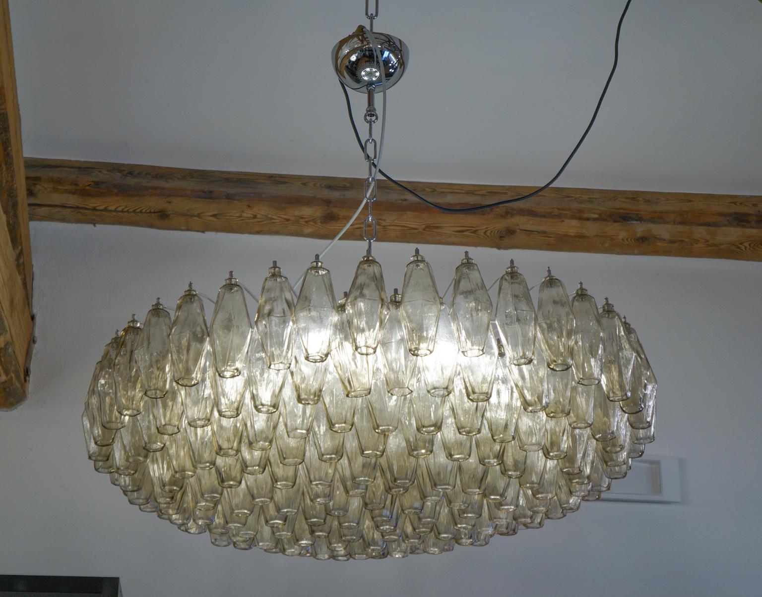 Alberto Donà Midcentury Grey Murano Glass Poliedri Chandelier, Italy, 1985 For Sale 4