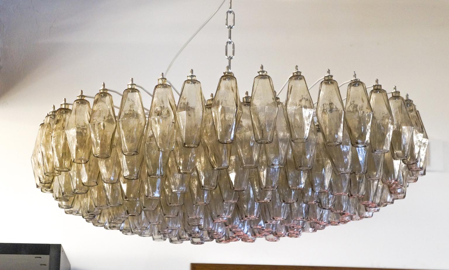 Alberto Donà Midcentury Grey Murano Glass Poliedri Chandelier, Italy, 1985 For Sale 7