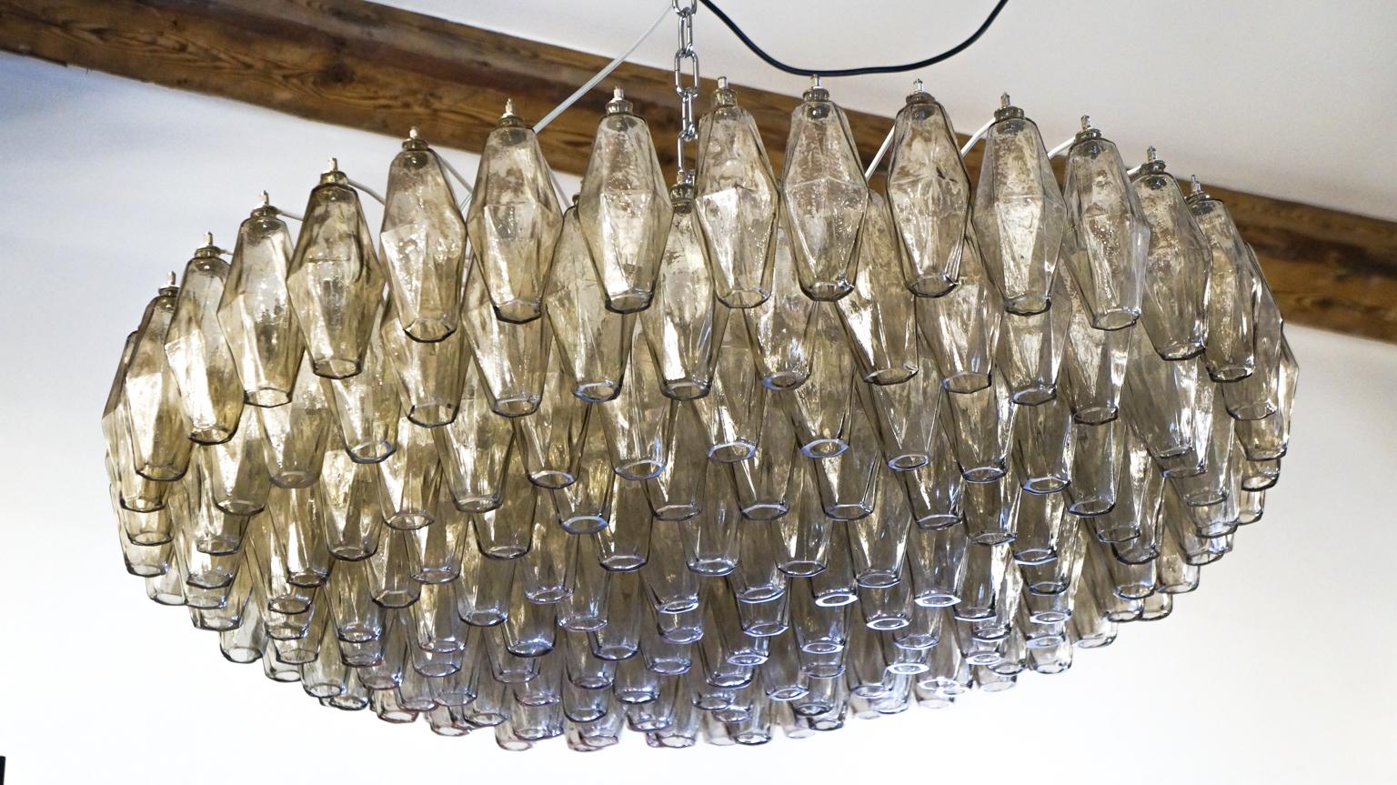 Alberto Donà Midcentury Grey Murano Glass Poliedri Chandelier, Italy, 1985 For Sale 7