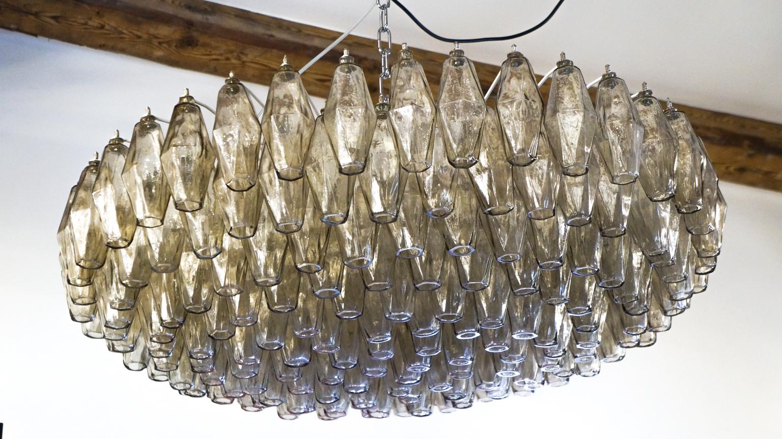 Alberto Donà Midcentury Grey Murano Glass Poliedri Chandelier, Italy, 1985 For Sale 8