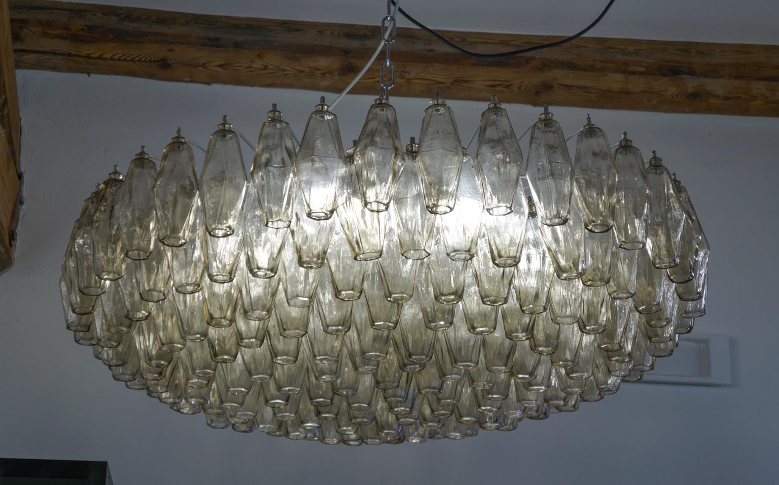 Mid-Century Modern Alberto Donà Midcentury Grey Murano Glass Poliedri Chandelier, Italy, 1985 For Sale