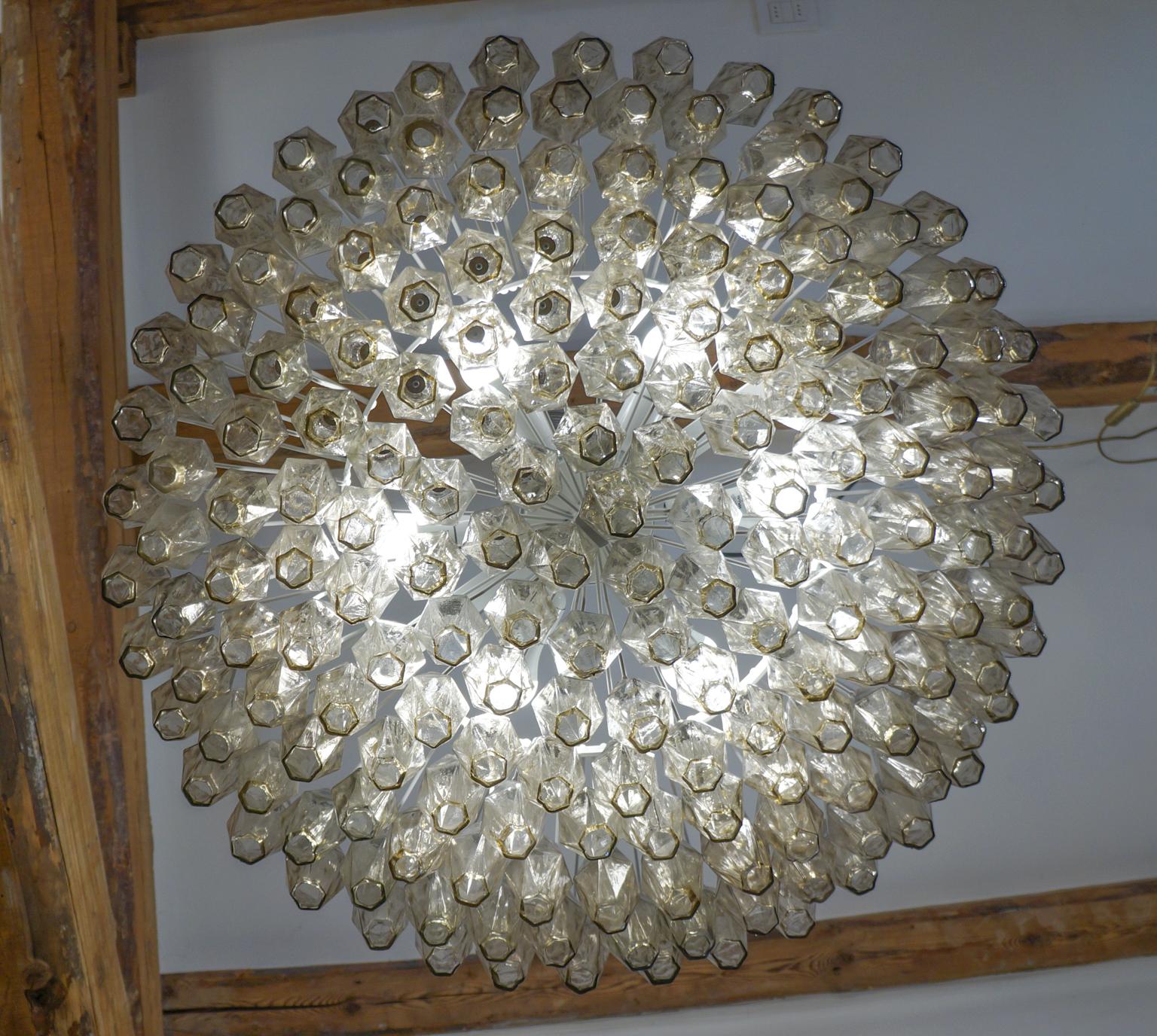 Hand-Crafted Alberto Donà Midcentury Grey Murano Glass Poliedri Chandelier, Italy, 1985 For Sale