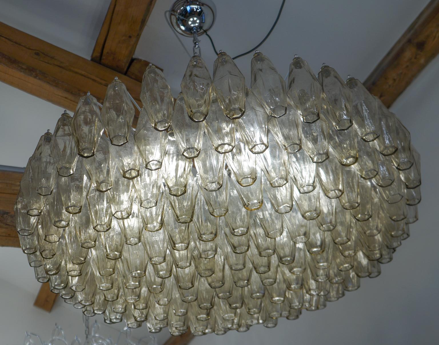 Late 20th Century Alberto Donà Midcentury Grey Murano Glass Poliedri Chandelier, Italy, 1985 For Sale