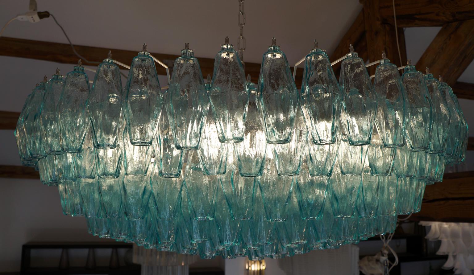 Alberto Donà Midcentury Light Blue Murano Glass Poliedri Chandelier, Italien, 1985 im Angebot 7