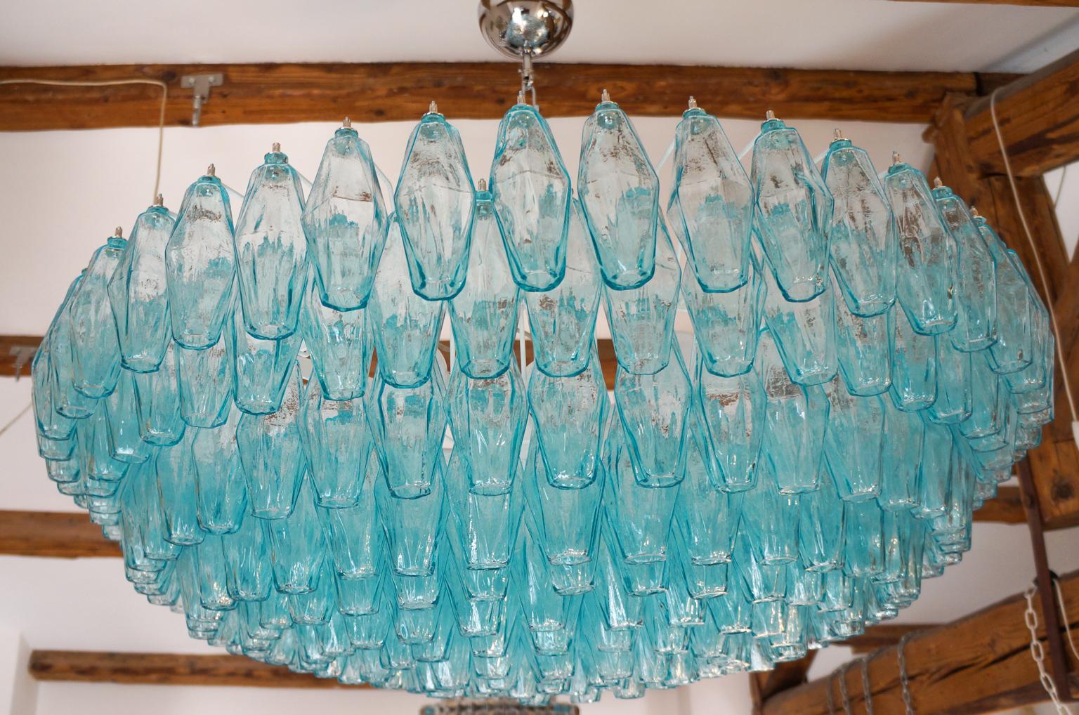 Alberto Donà Midcentury Light Blue Murano Glass Poliedri Chandelier, Italien, 1985 im Angebot 10