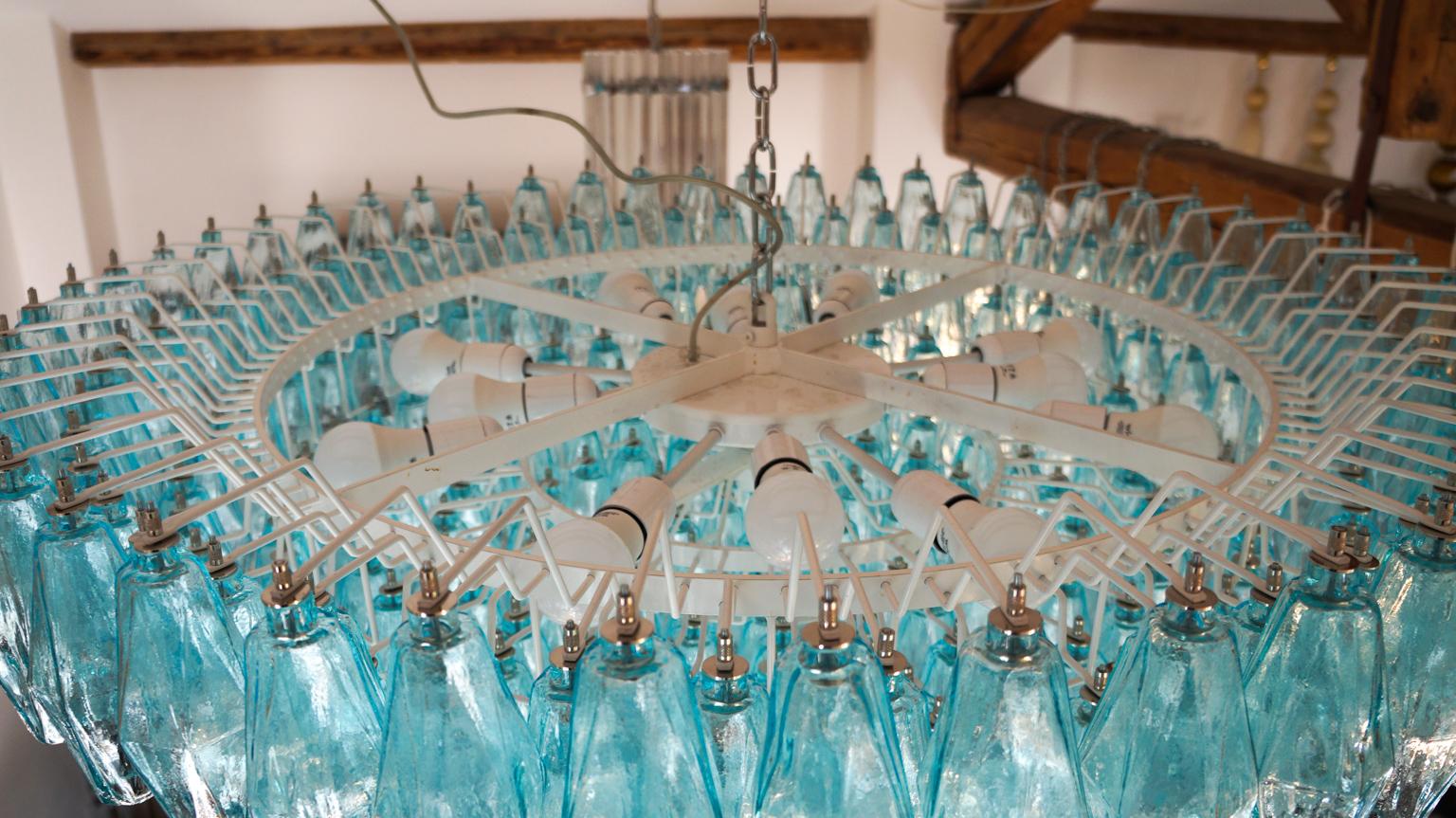 Alberto Donà Midcentury Light Blue Murano Glass Poliedri Chandelier, Italy, 1985 For Sale 11
