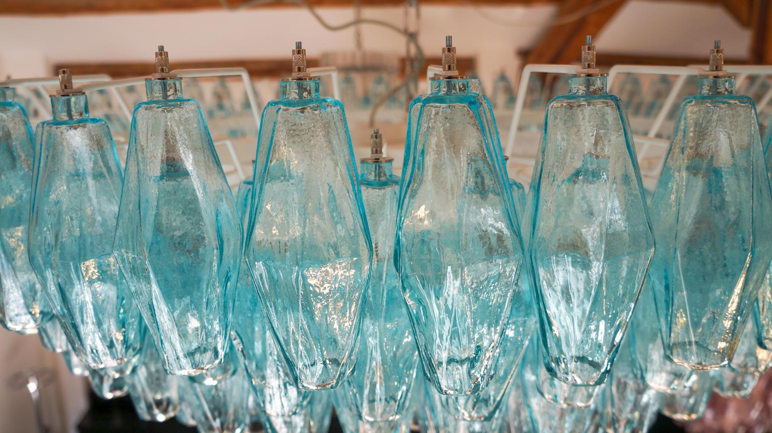 Alberto Donà Midcentury Light Blue Murano Glass Poliedri Chandelier, Italien, 1985 im Angebot 12